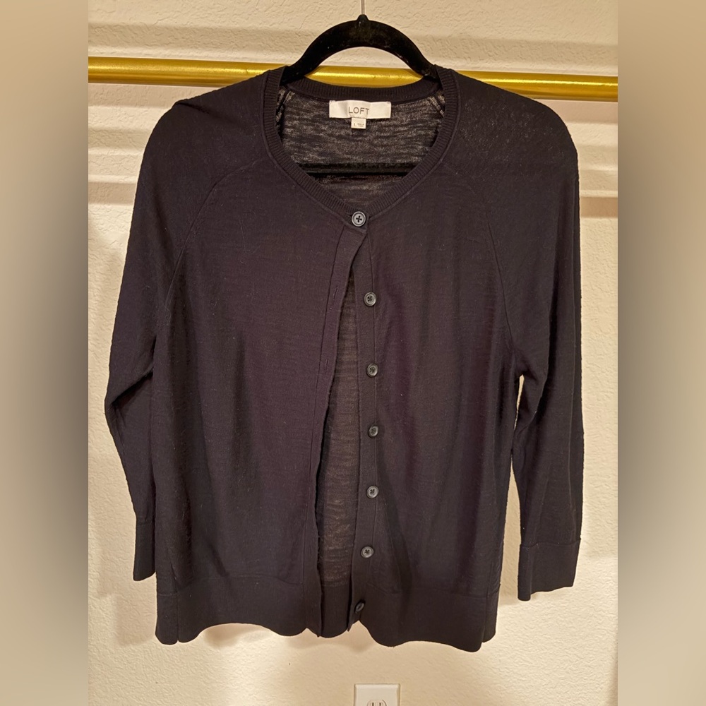 Women’s LOFT black button up sweater cardigan, large